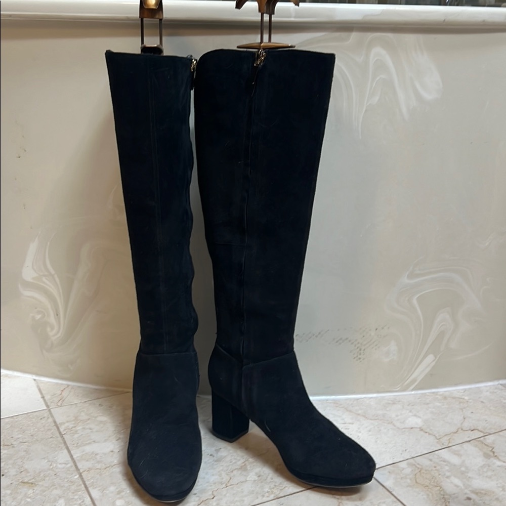 Clarks Black Heeled Boots with Textured Fabric